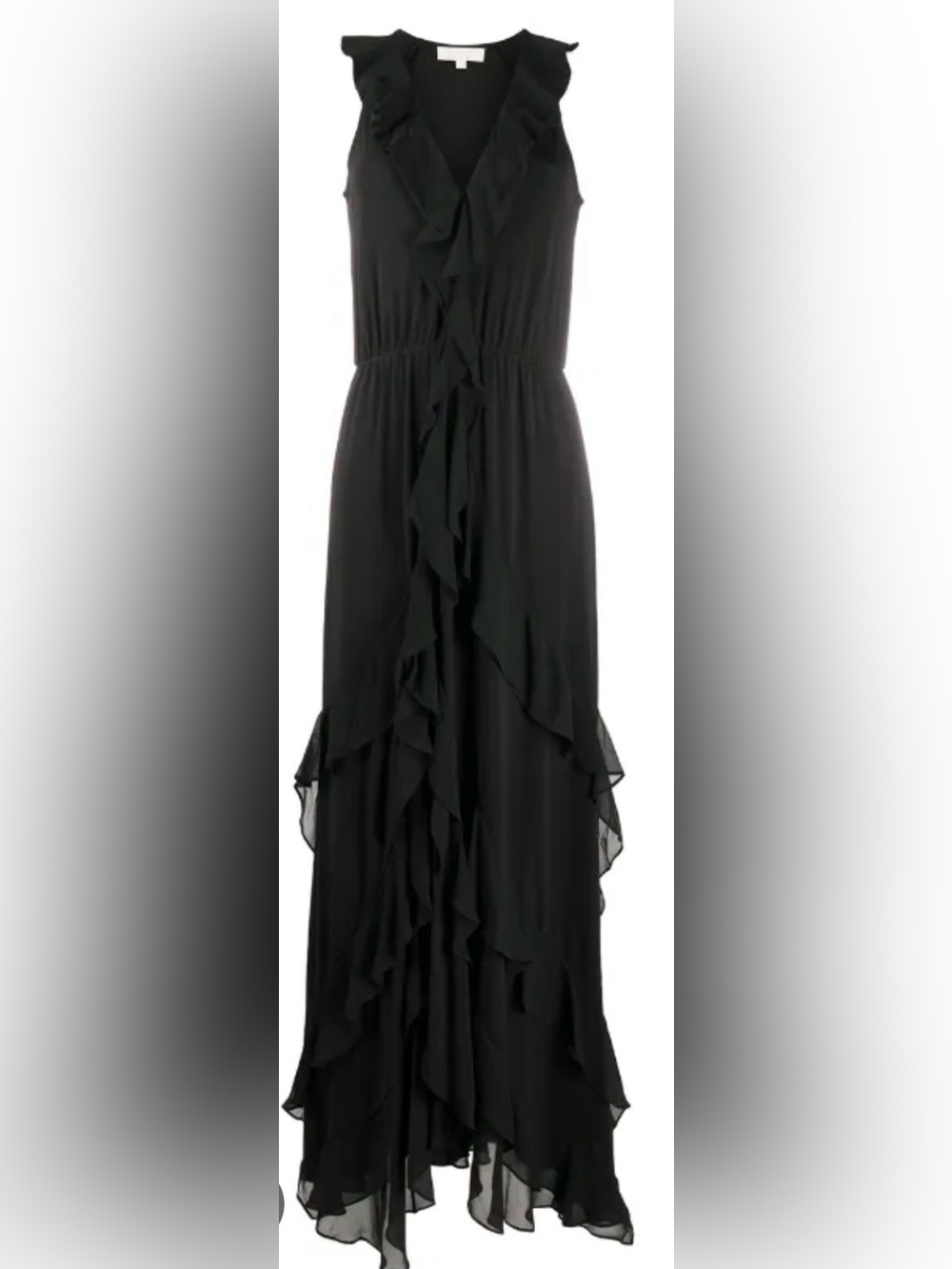 Michael Kors Black Ruffled V-Neck Maxi Dress